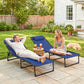 2 PCs Folding Lounge Chairs, Adjustable Chaise Lounge with Headrest, Reclining Lounger Cot for Camping, Hiking, Blue