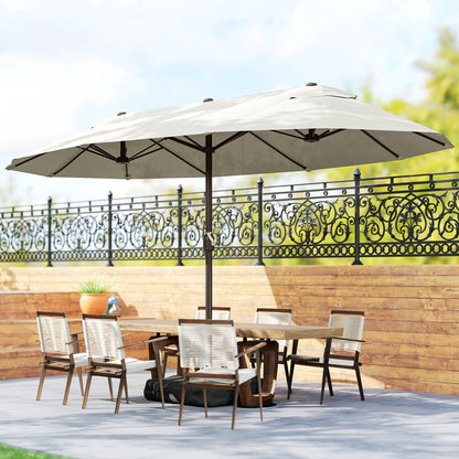 15' Cream Twin Canopy Steel Table Umbrella
