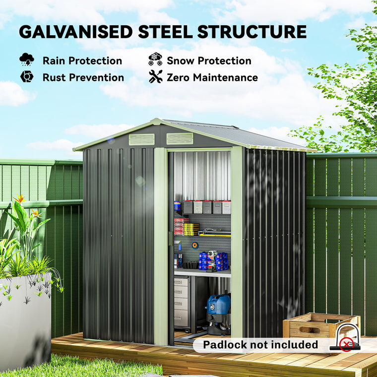 5' x 4' Metal Garden Shed with Sliding Doors and Foundation Kit