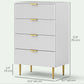 Modern Chest of Drawers 4 Drawer Dresser for Bedroom with Gold Legs and Handles, White