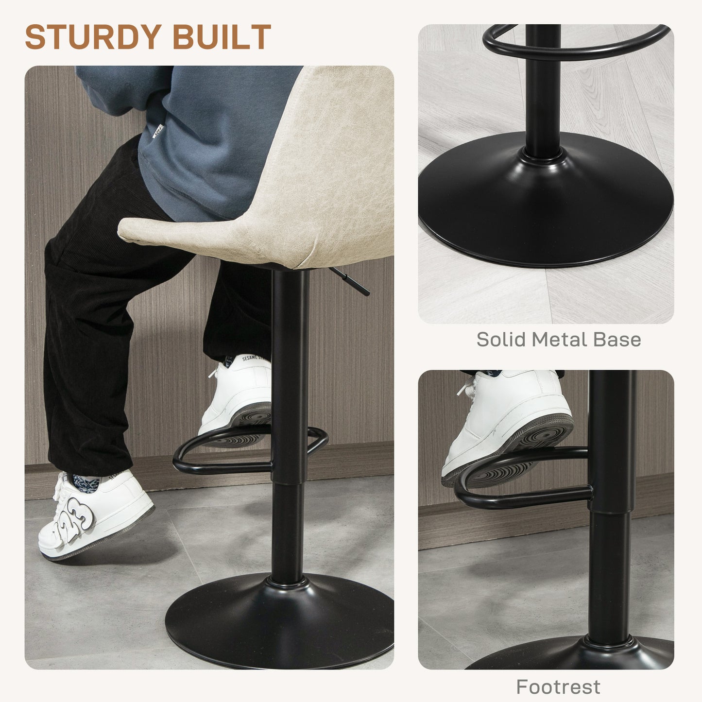 Counter Height Bar Stools Set of 2, Adjustable Height Bar Chairs with Swivel Seat, Leathaire Upholstery