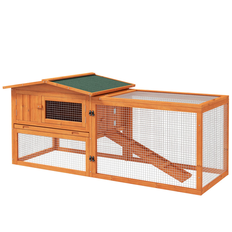 Orange Wooden Rabbit Hutch with Removable Tray & Openable Roof