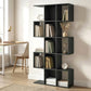 5-Tier Bookshelf, S Shaped Geometric Bookcase with 15 Compartments, Black Wood Grain