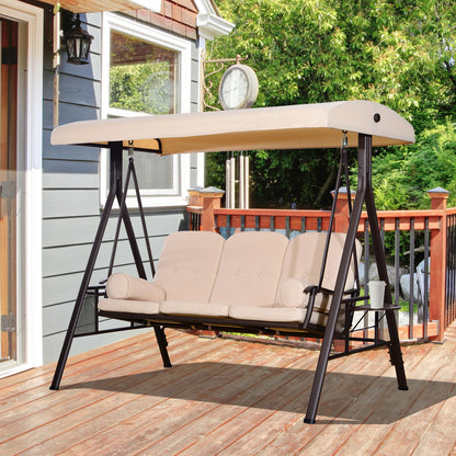 Beige 3-Seater Heavy Duty Swing Chair with Canopy