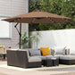 9.7 ft Cantilever Patio Umbrella with Solar Light, Garden Hanging Parasol with Cover, Tilt, Crank, Khaki