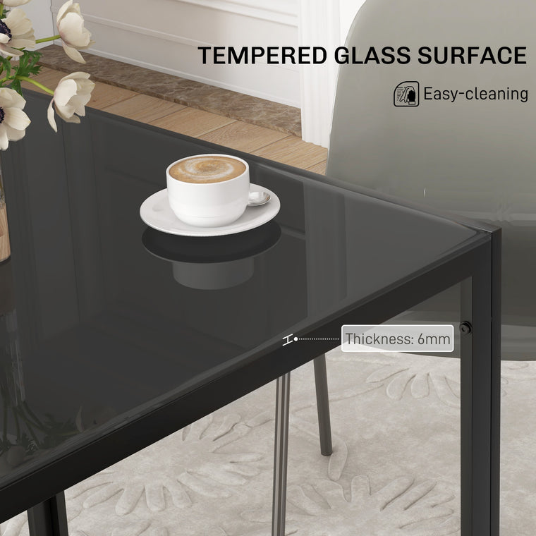 Square Dining Table with Glass Top - Black
