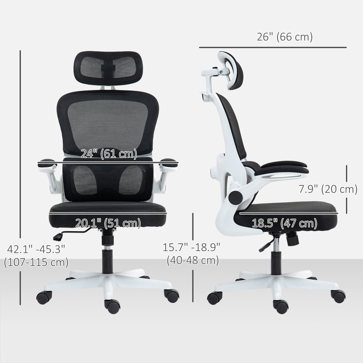 Mesh Office Chair, Ergonomic Desk Chair with Flip-up Armrest, Rotatable Headrest, Adjustable Lumbar Support, Black