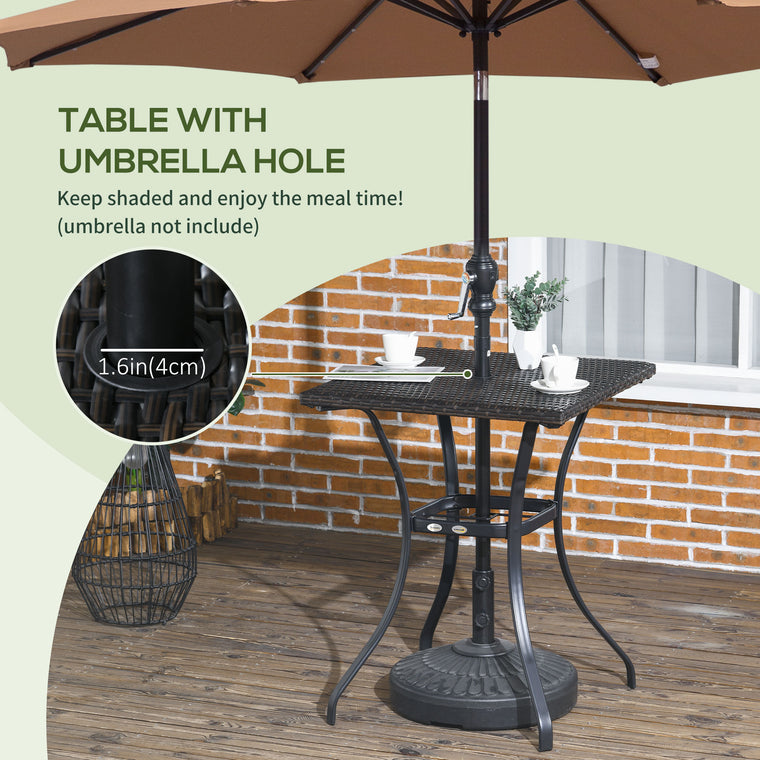 34" PE Rattan Dining Table with Umbrella Hole