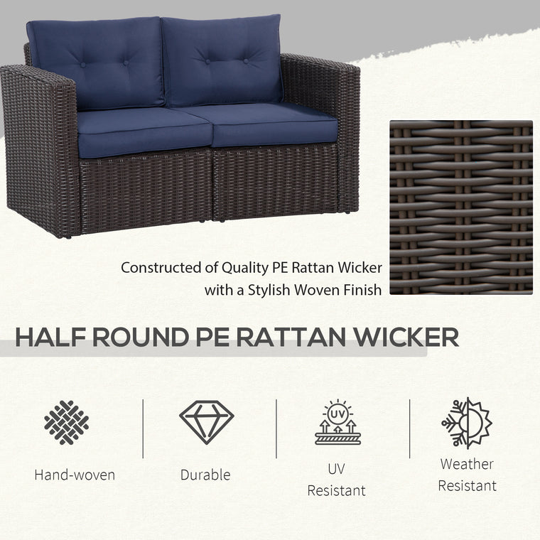 Dark Blue Wicker Corner Sofa Set with Curved Armrests