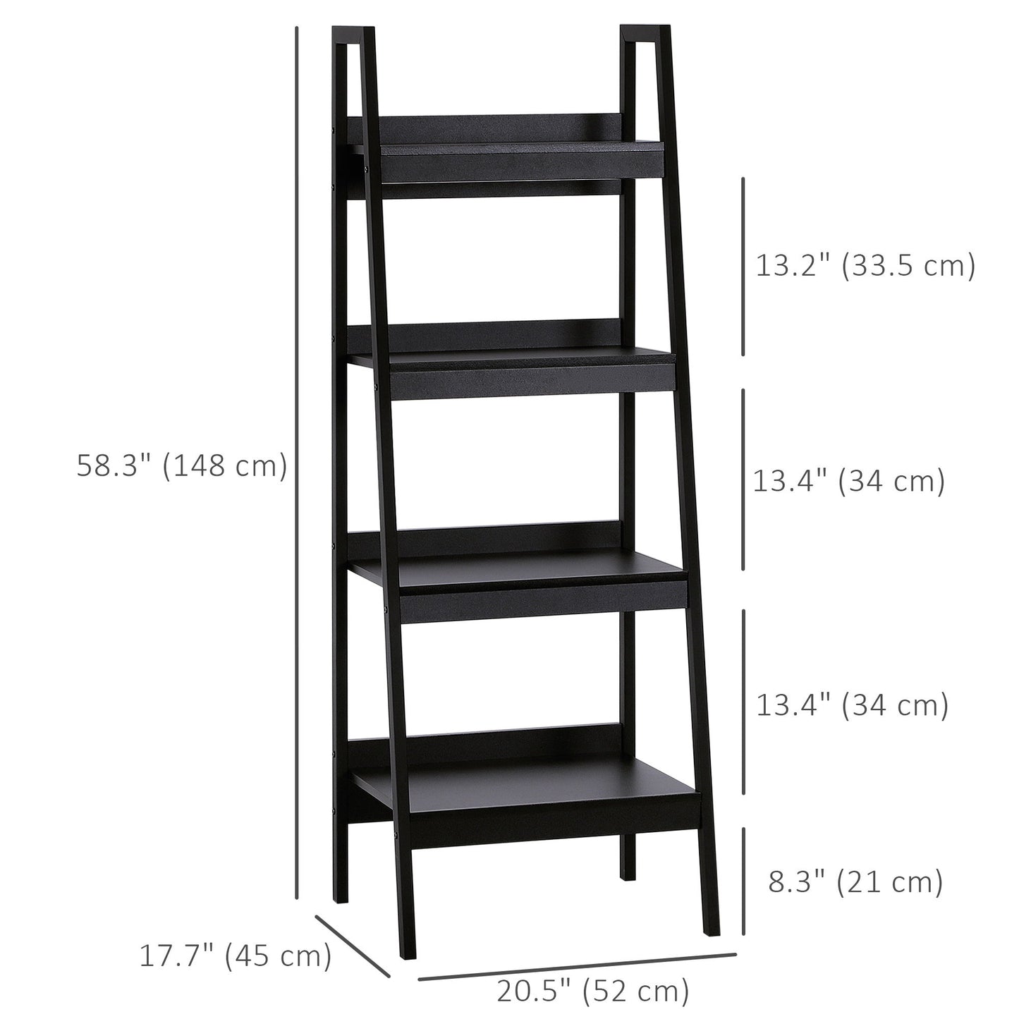 Set of 2, 4 Tier Ladder Shelf Bookcase, Multi-Use Display Rack, Storage Shelving Unit Display Stand, Flower Plant Stand, Home Office Furniture, Black