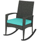 Outdoor Rocking Chair, Patio Wicker Chair Removable Cushion, High Back and Armrests for Porch Balcony, Turquoise