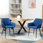 Dining Chairs Set of 2, Upholstered Linen Fabric Accent Chairs with Metal Legs, Dark Blue