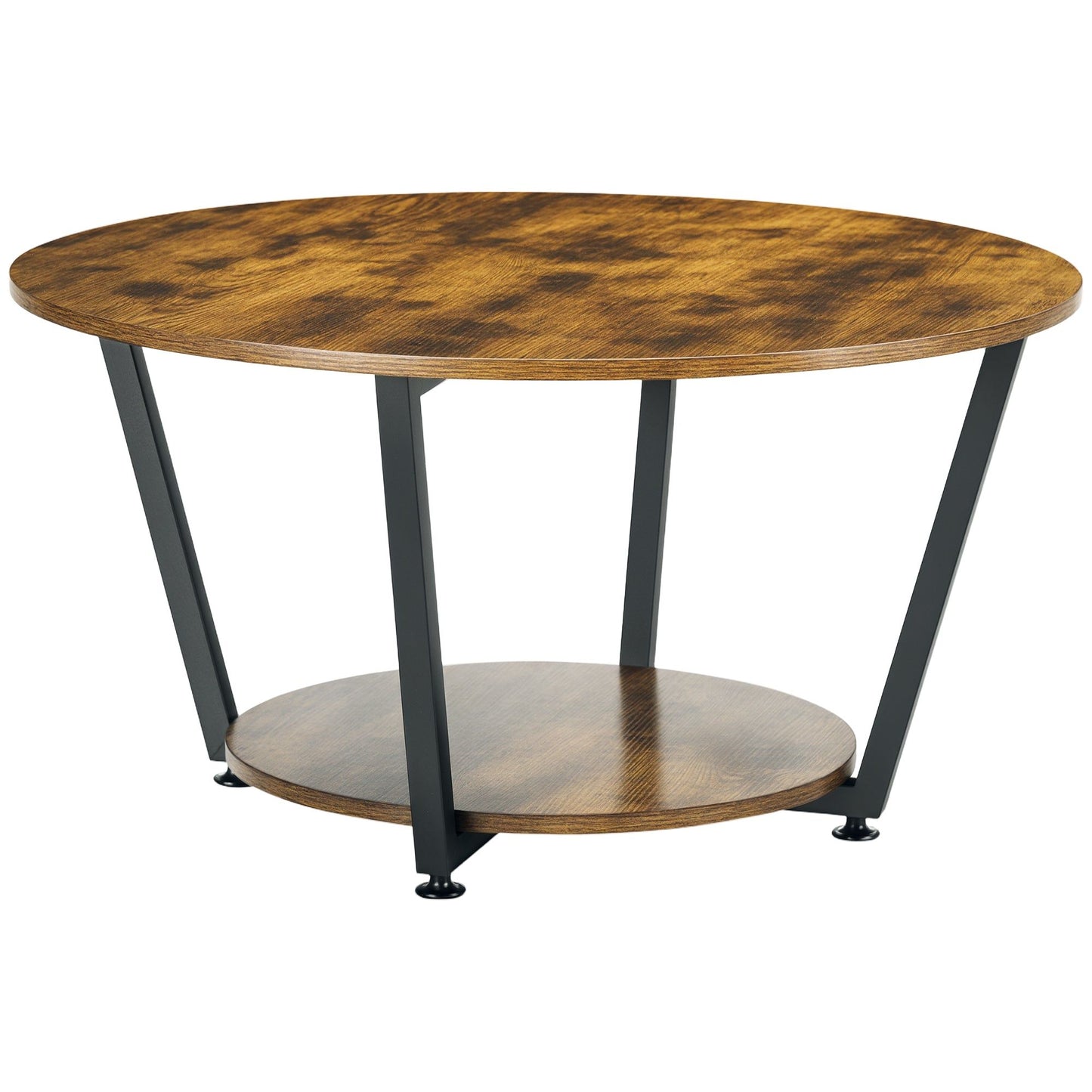 2-Tier Round Coffee Table with Storage - Rustic Brown