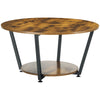 2-Tier Round Coffee Table with Storage - Rustic Brown
