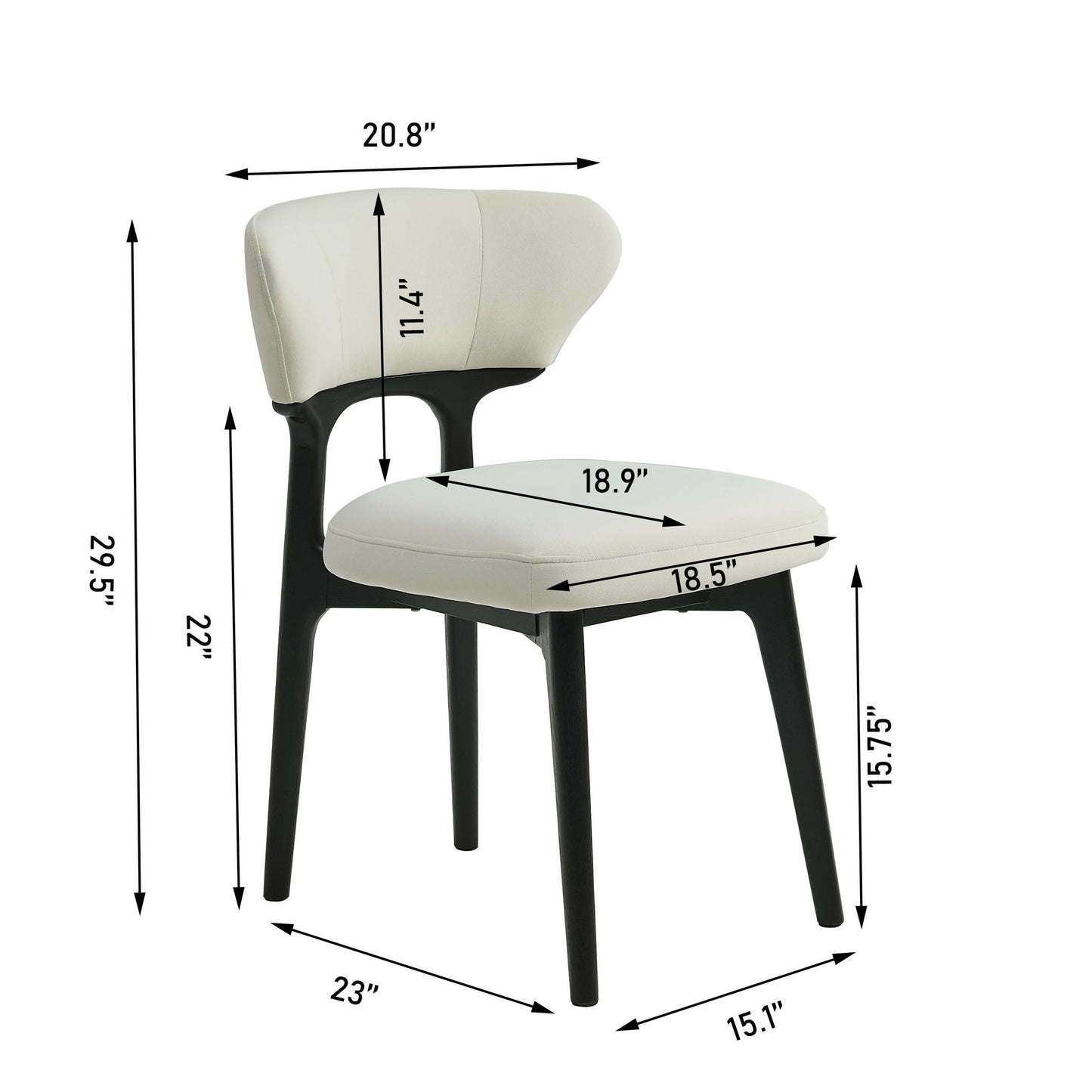 Set of 2 Solid Wood Dining Chairs with Curved Backrest, Upholstered Kitchen Chairs with Wooden Frame, 21'' L x 23'' W x 29.5'' H, Black