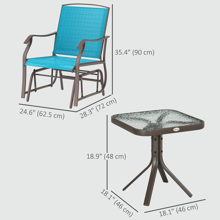 3-Piece Patio Glider Set with Mesh Seat & Glass Table