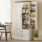 72" LED Kitchen Pantry Cabinet, Buffet Storage Cabinet with 10 Door Shelves, 2 Drawers and Adjustable Shelves, White