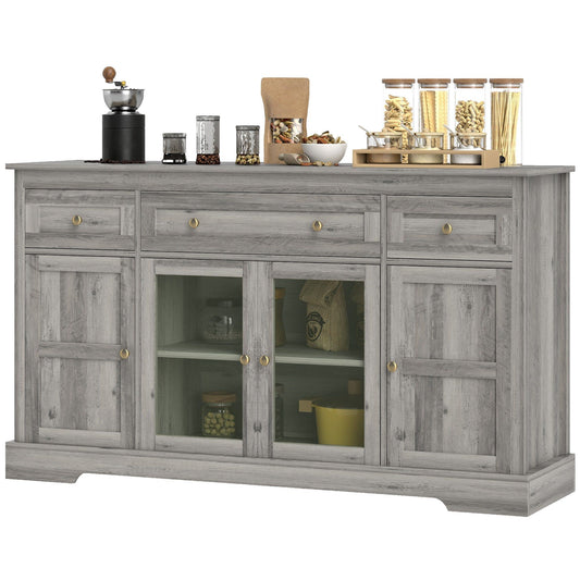 Sideboard Buffet Cabinet with Glass Doors - Weathered Grey Oak