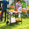 BBQ Stand with Stainless Steel Top Adjustable Shelf, Outdoor BBQ Station with Hooks Seasoning Tray Towel Rack