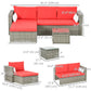 3pcs Modern Rattan Sofa Set, Wicker Patio Furniture Set with Coffee Table, Cushions, Pillows