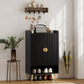 Entryway Shoe Storage Cabinet, Narrow Shoe Cabinet with Adjustable Shelves and Open Shelf for 15 Pairs of Shoes, Black