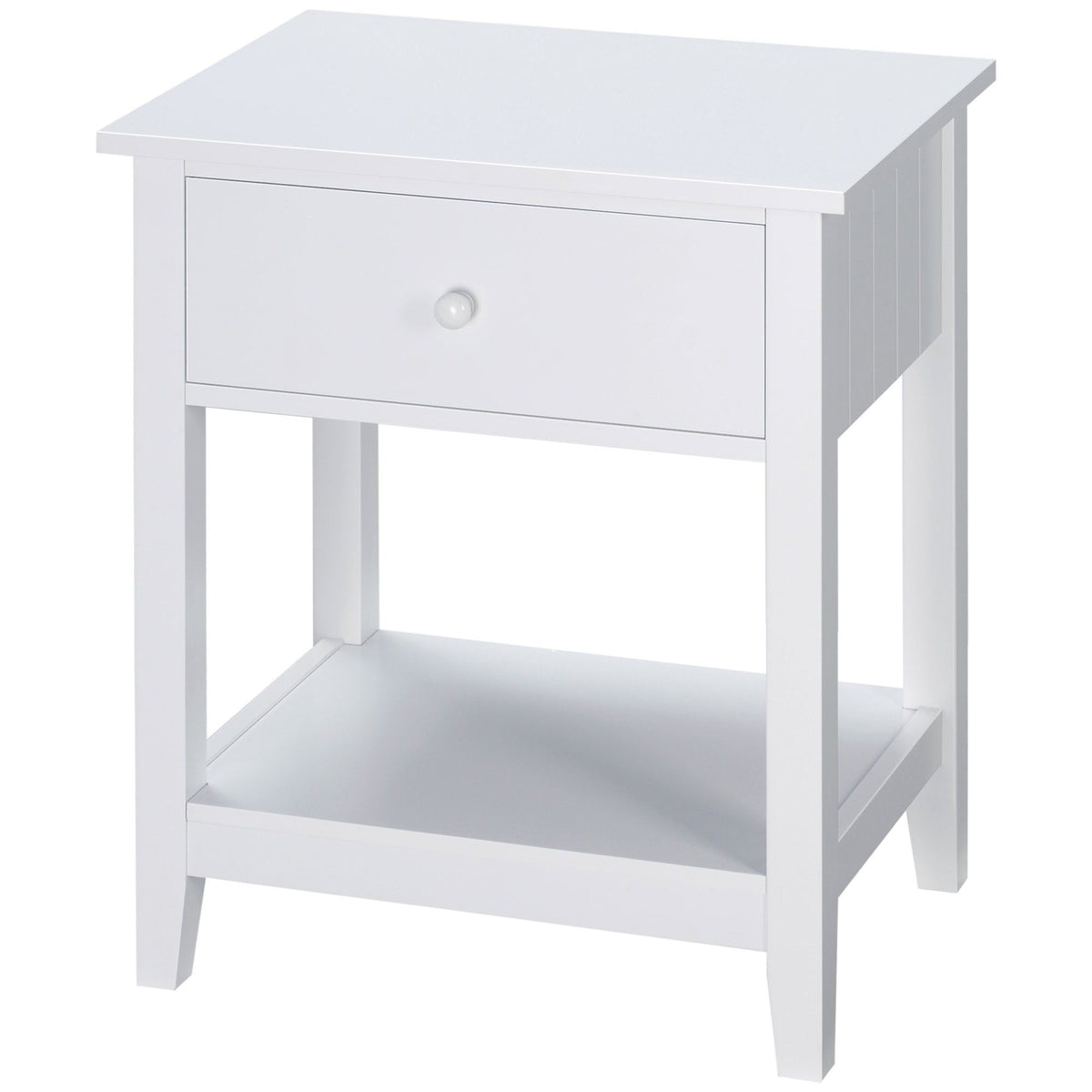 End Table with Drawer and Storage Shelf - White