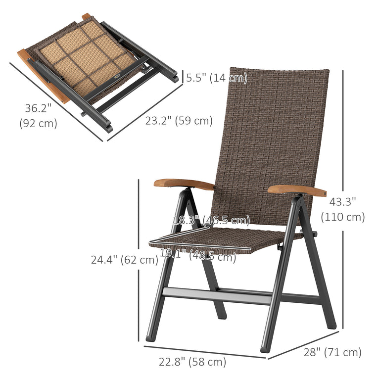 Folding Wicker Dining Chair with 5-Level Reclining Back