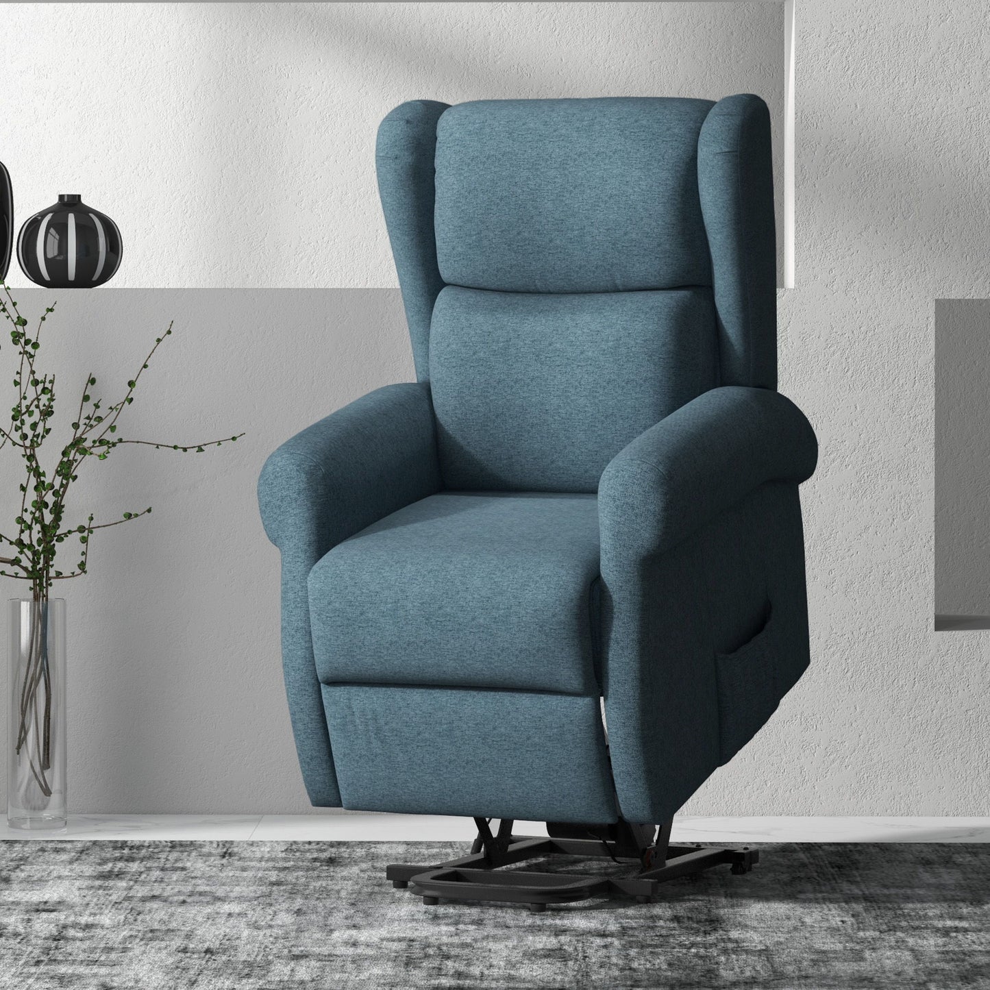 Wingback Lift Chair for Elderly, Power Chair Recliner with Footrest, Remote Control, Side Pockets, Blue