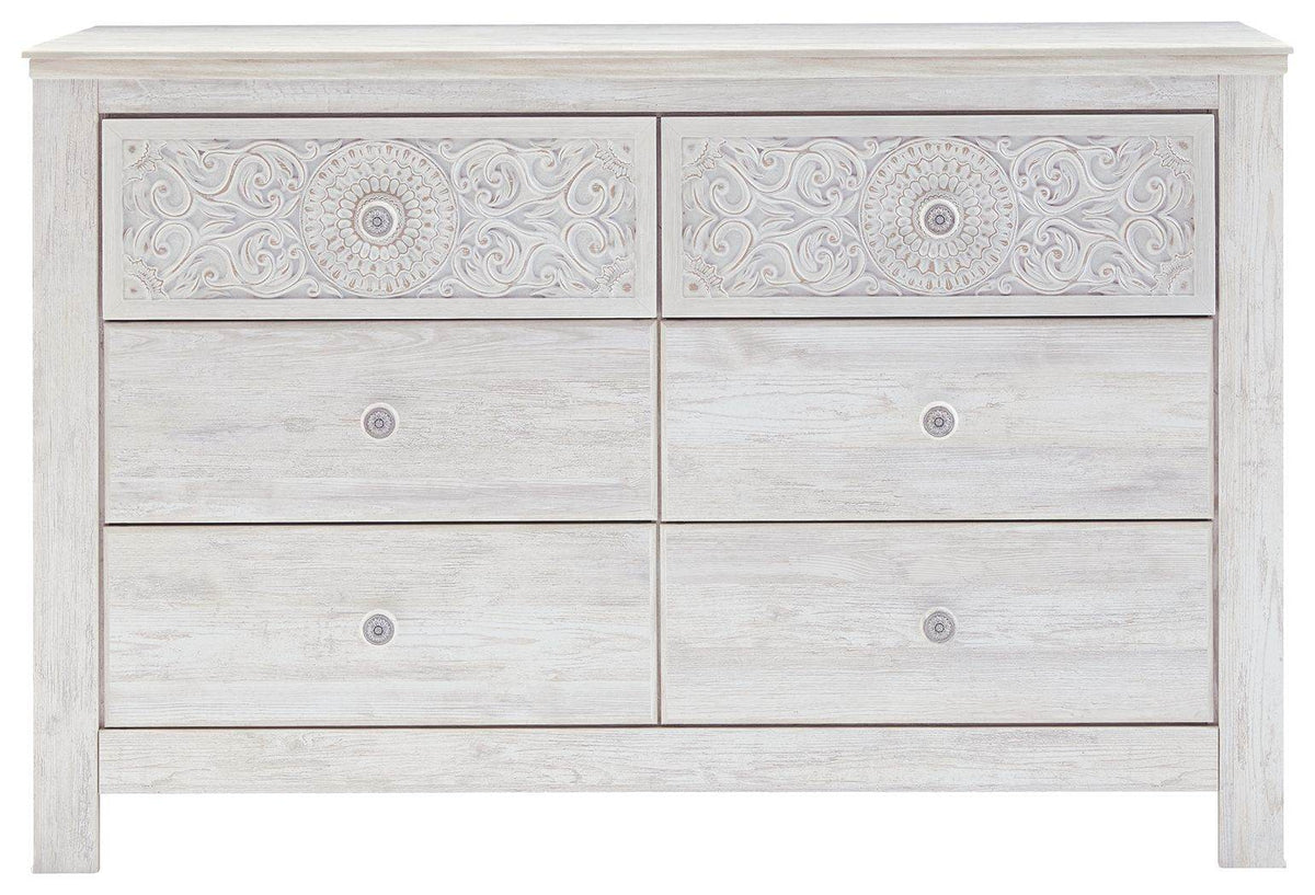 Paxberry - Whitewash - Six Drawer Dresser - Medallion Drawer Pulls - Forward Furniture