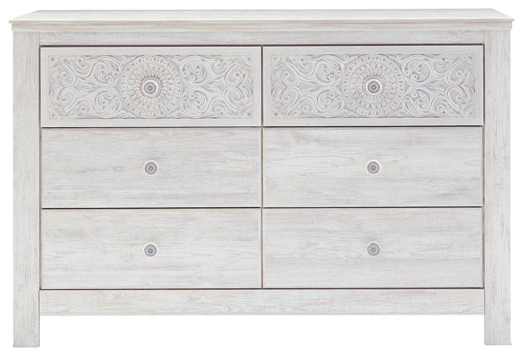 Paxberry - Whitewash - Six Drawer Dresser - Medallion Drawer Pulls - Forward Furniture