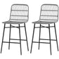 Rattan Counter Height Bar Stools Set of 2, 26" Counter Stools with Back, Modern Bar Chairs for Kitchen Island, Grey
