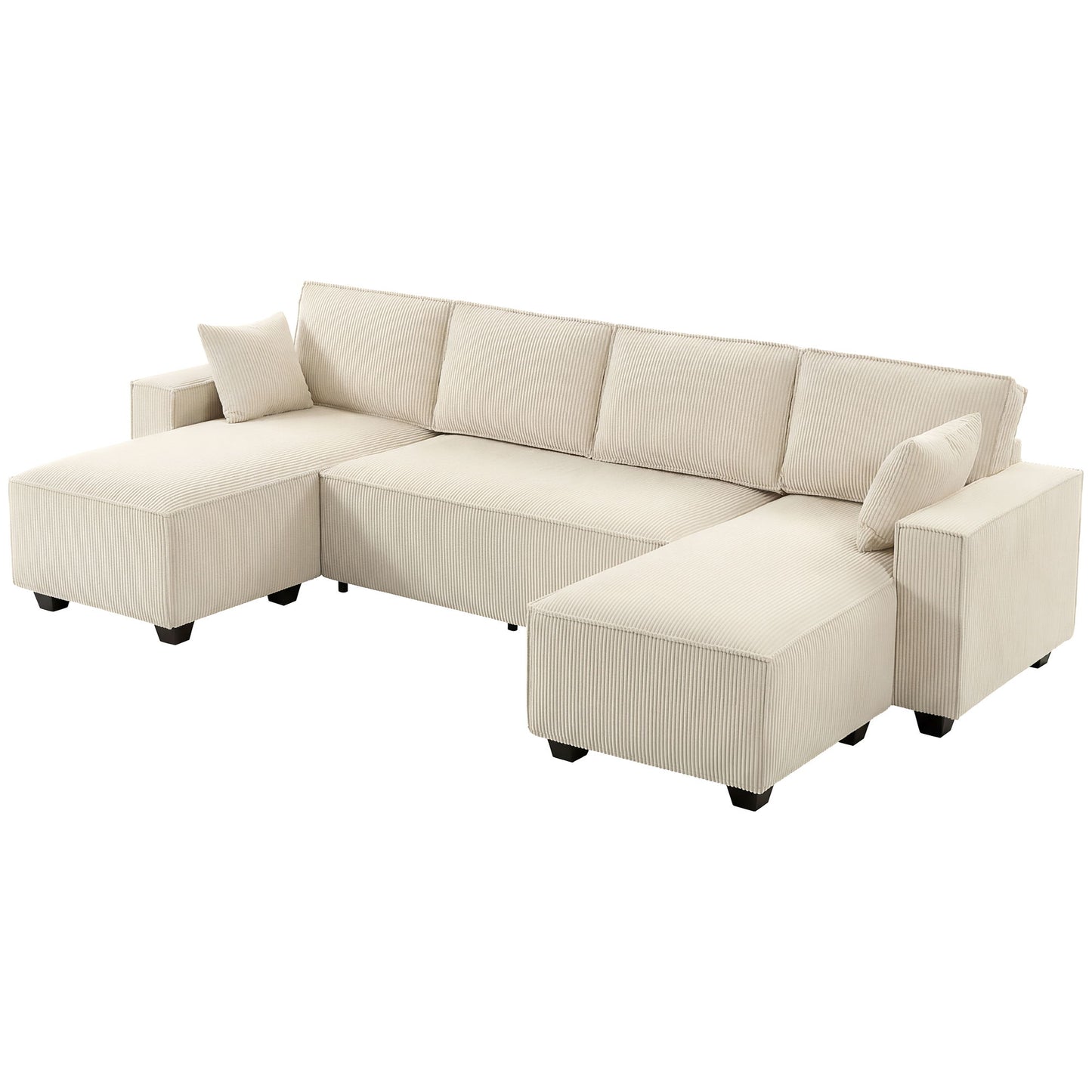 Modular U Shaped Couch, Sectional Sofa with Double Chaises and Spring Cushions, Beige