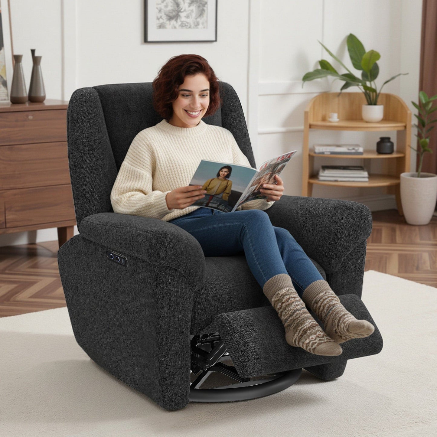 Swivel Power Recliner Chair with USB and Rocking - Black