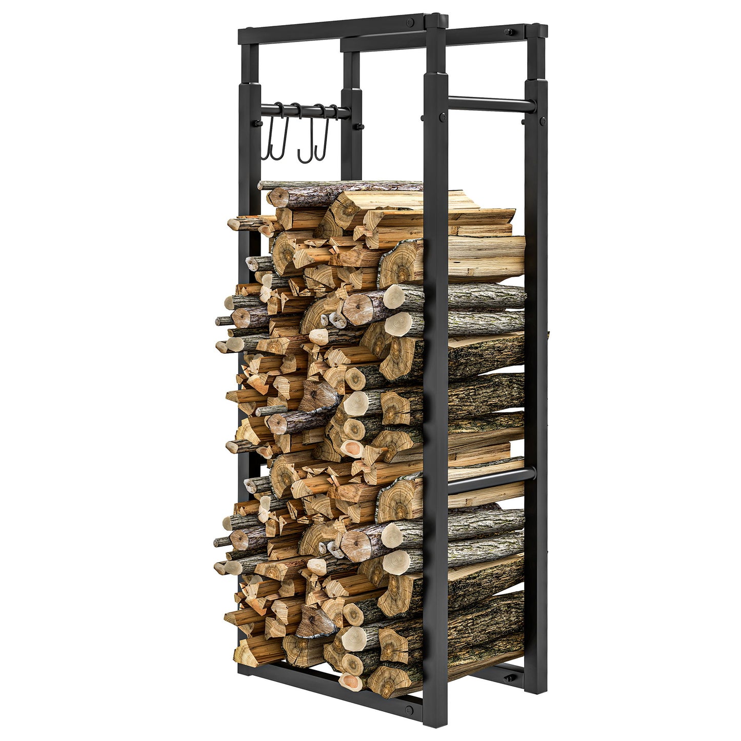 Adjustable Firewood Log Rack Heavy-Duty Steel Log Holder for Outdoor Indoor Use, 25.6" x 9.8" x 59.1", Black