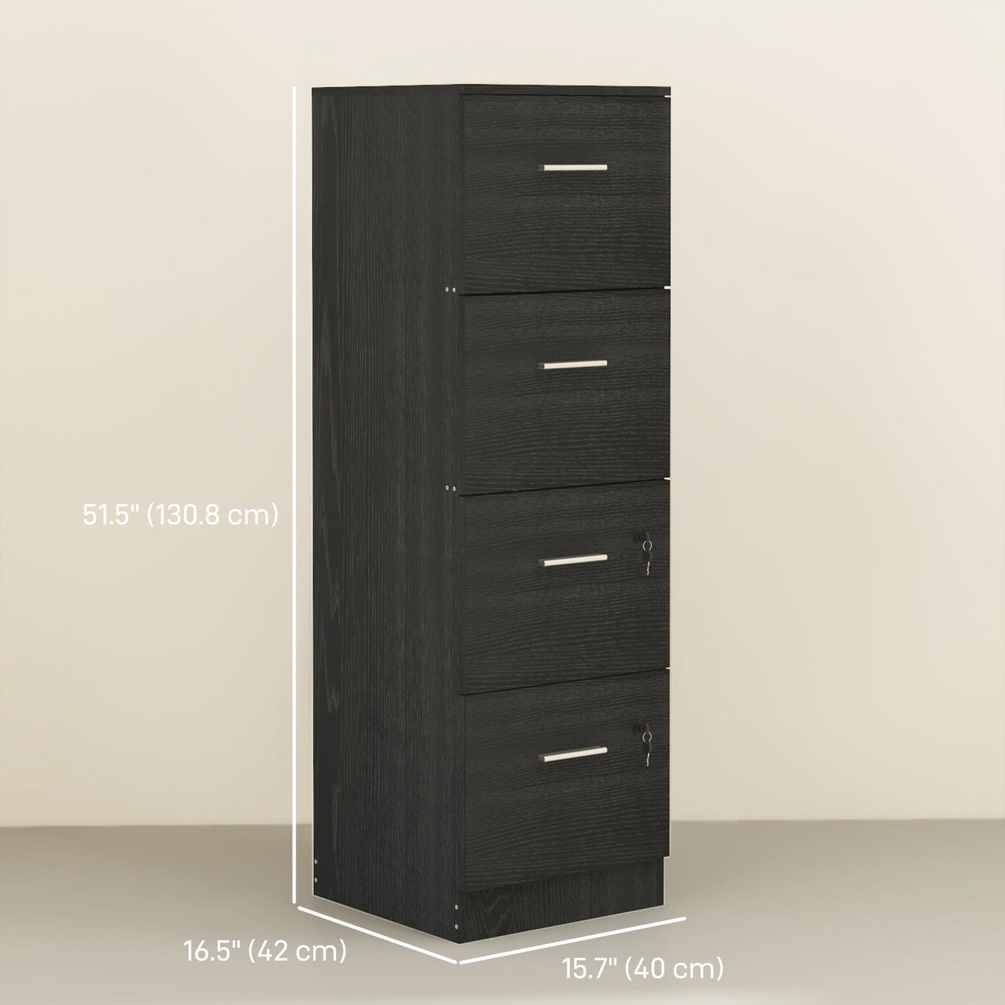 4-Drawer Vertical Filing Cabinet with Lock - Black