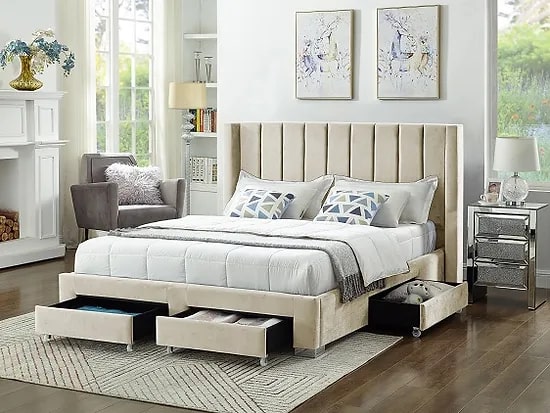 Sterling Velvet Platform Bed with Storage