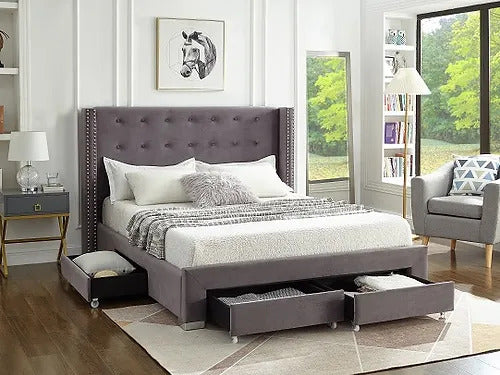 Mira Platform Wing Bed with Storage