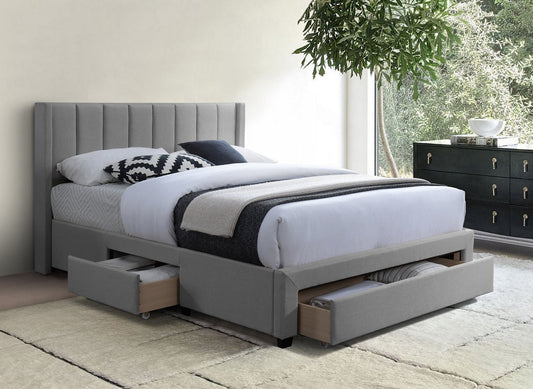 Serenity Grey Fabric Bed with Storage & Tufted Headboard