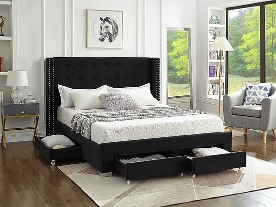 Mira Platform Wing Bed with Storage