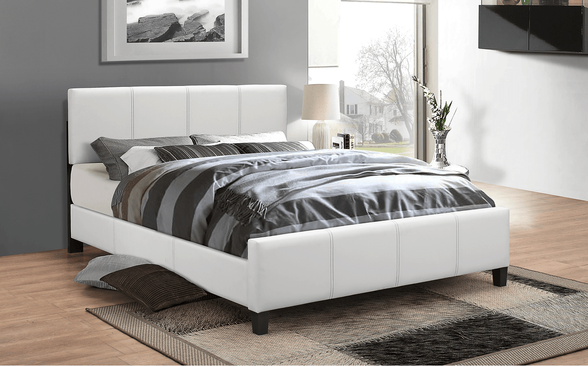 Mystic White Faux Leather Bed with Adjustable Headboard