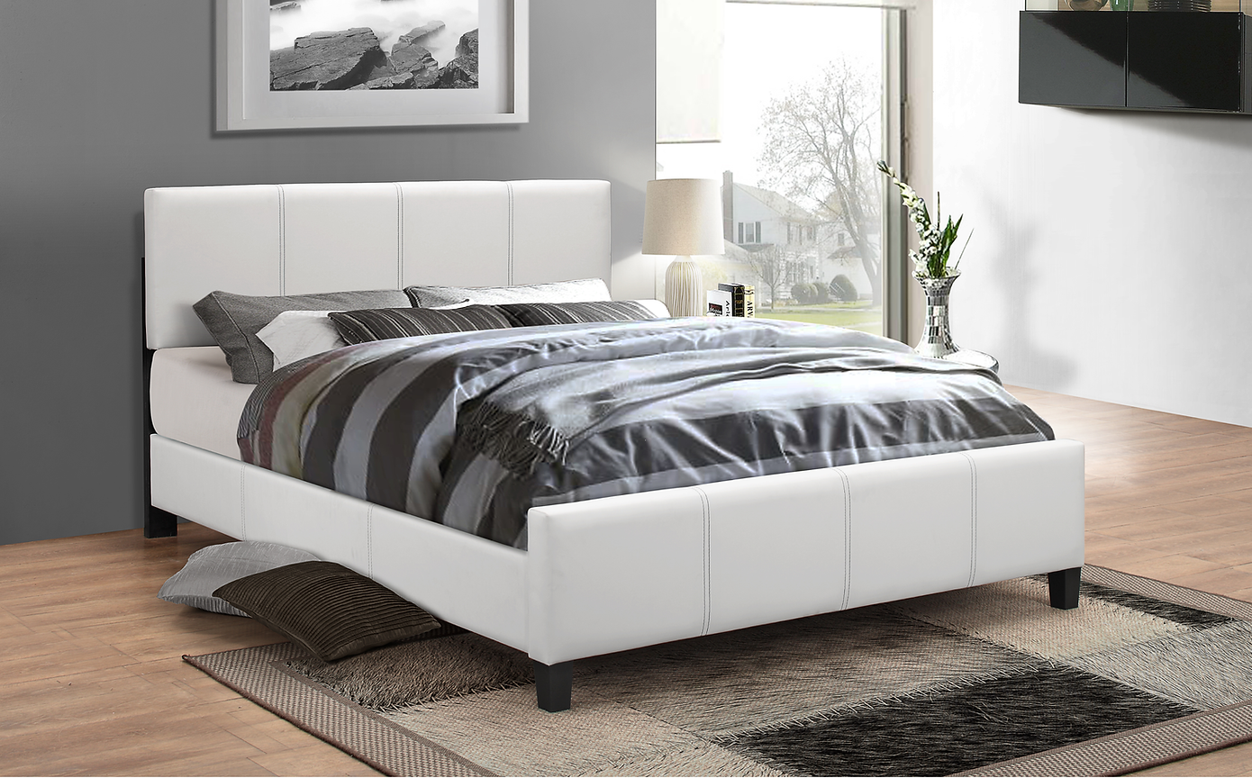 Mystic White Faux Leather Bed with Adjustable Headboard