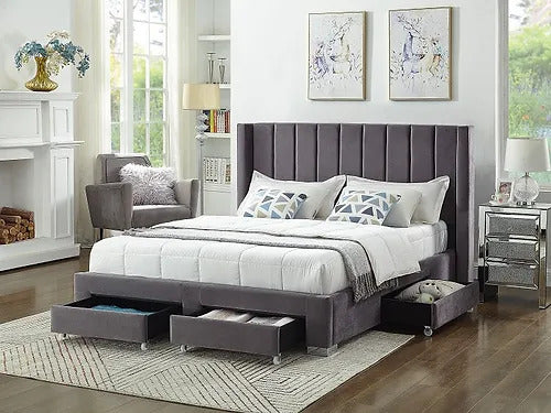 Sterling Velvet Platform Bed with Storage