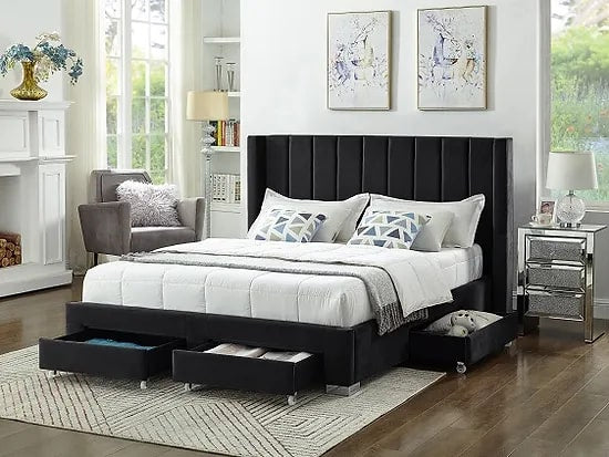 Sterling Velvet Platform Bed with Storage