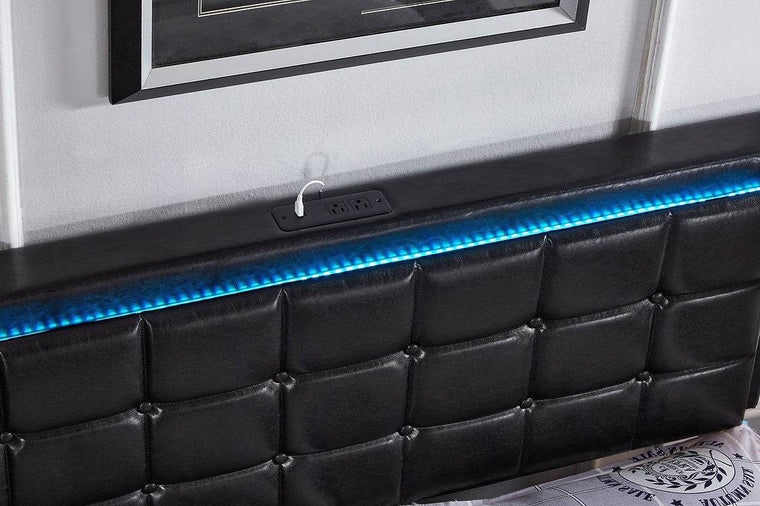 Celestial Black Tufted Bed with LED & Storage - Forward Furniture