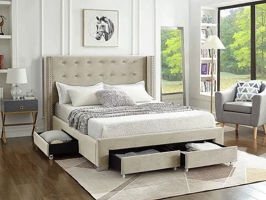 Mira Platform Wing Bed with Storage