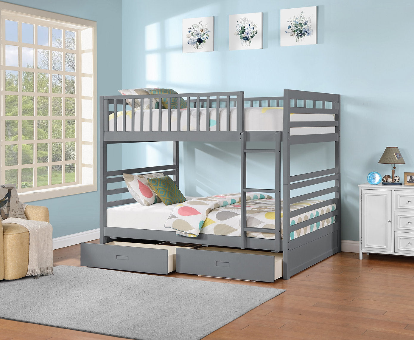 Zane Espresso Double over Double Bunk Bed with Storage Drawers and Solid Wood