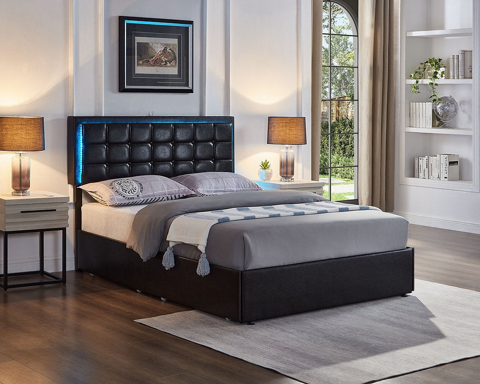 Celestial Black Tufted Bed with LED & Storage