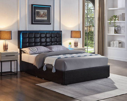 Celestial Black Tufted Bed with LED & Storage - Forward Furniture