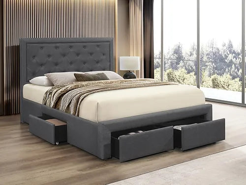 Harmony Dark Grey Bed with Tufted Headboard & Storage