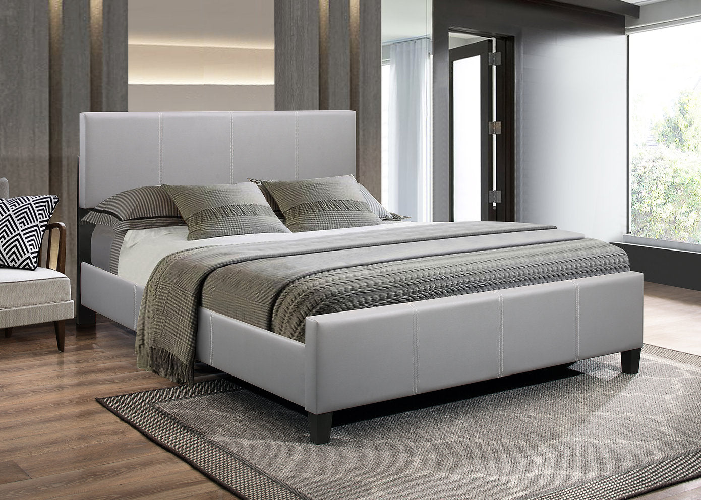 Ember Grey PU Bed with Adjustable Headboard